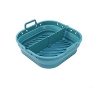 Vassoio in silicone facile da usare per friggitrice ad aria, pieghevole con beccuccio per olio, 23 x 22 x 6 cm, compatibile con vari modelli (pieghevole quadrato blu)