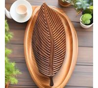 Vassoio intagliato a mano in legno di noce per servire tè, caffè e dessert, piatto snack in legno naturale con manico, decorazione rustica per cucina e casa (D)