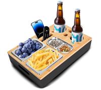 Vassoio Legno,Pratico Vassoio da Divano con Ciotole per Snack,Vassoio da Portata,Contenitore per Snack da Divano per il divano del soggiorno, il giardino, il campeggio,nero