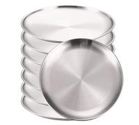 Vassoio Multiuso in Acciaio Inossidabile 8 pezzi in acciaio inossidabile, piatto rotondo dorato poco profondo, 14/17/20/23/26 cm, da campeggio, stoviglie picnic per cucina, picnic(8Pcs Silver 17cm)