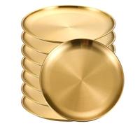 Vassoio Multiuso in Acciaio Inossidabile 8 pezzi in acciaio inossidabile, piatto rotondo dorato poco profondo, 14/17/20/23/26 cm, da campeggio, stoviglie picnic per cucina, picnic(8Pcs Gold 17cm)