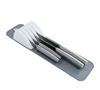 Vassoio organizer per cassetto portacoltelli a 5 scomparti - Sottile inserto portacoltelli da cassetto con tappetino antiscivolo, compatto per la conservazione dei coltelli da cucina (grigio e bianco)