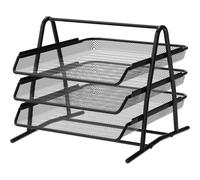 Vassoio organizer per scrivania e documenti a 3 livelli nero. Cartelle A4, cassetto da scrivania, cartelle per documenti, scrivania per computer, organizer per cassetti, materiale in rete metallica