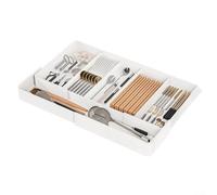 Vassoio organizer regolabile espandibile per posate con 3-7 scomparti per utensili da cucina nel cassetto, divisore porta posate in plastica bianca (C)