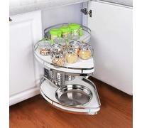 Vassoio oscillante a 2 livelli, organizer per angolo cieco, dispensa, soluzione per cucina e bagno, massimizza spazio e accessibilità, ogni vassoio oscilla indipendentemente (aperto a destra)