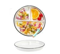 Vassoio per Alimenti Rotondo a Scomparti, Piatto da Portata Diviso in Tre per Dieta in Ceramica, per Pasti Divisi, Feste, Snack