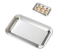 Vassoio per antipasti, in acciaio inox, rettangolare, in argento, a specchio, rettangolare, per torte di frutta