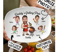 Vassoio per barbecue personalizzato con foto, piatto per barbecue personalizzato, possibilità di personalizzare il testo, ritratto di famiglia a fumetti, regalo per la Festa del Papà, regalo per il pa