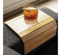 Vassoio per braccioli del divano, vassoio pieghevole in legno per braccioli, vassoio per divano e organizer per bevande, snack, riviste e telecomandi, vassoio quadrato protettivo per divano con retro