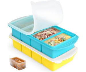 Vassoio per congelatore in silicone, contenitore ghiaccio freezer, 2 pezzi stampo per congelatore in silicone da 1000 ml con coperchio, contenitore per la conservazione della zuppa a 4 scomparti