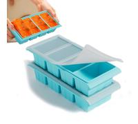 Vassoio per congelatore in silicone extra large con coperchio, 2 pezzi Super Cubes Freezer Tray - Vassoio per cubetti di ghiaccio grande - Produce 8 cubetti perfetti da 1 tazza (Blu)
