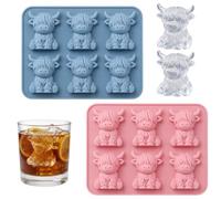 Vassoio per cubetti di ghiaccio a forma di mucca delle Highland, set da 2 pezzi con stampi blu e rosa per bevande creative, vassoi per cubetti di ghiaccio durevoli per uso domestico e per feste per
