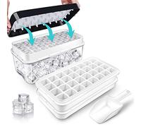 Vassoio per cubetti di ghiaccio con coperchio e contenitore, facile pressione per rilasciare il ghiaccio, raffreddamento per whiskey, 2 ciotole, 1 secchiello per il ghiaccio e cucchiaio (nero)