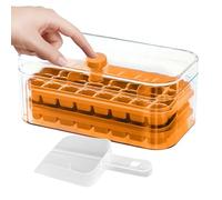 Vassoio per cubetti di ghiaccio con coperchio e pattumiera a 64 griglia, doppio strato, con un pulsante, facile da rilasciare, per la conservazione di cubetti di ghiaccio