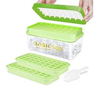 Vassoio per cubetti di ghiaccio con coperchio, per alimenti, rilascia tutti i cubetti di ghiaccio in un secondo, priva di BPA, vassoio per 64 cubetti di ghiaccio (verde)