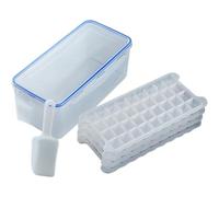 Vassoio per cubetti di ghiaccio in plastica per alimenti con coperchio e contenitore, vassoio per ghiaccio impilabile a 4 livelli a rilascio facile con paletta per congelatore
