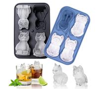 Vassoio per Cubetti di Ghiaccio in Silicone 2 Pezzi Stampo per Cubetti di Ghiaccio a 3D Forma di Bulldog Francese e Gatto, Stampo per Ghiaccio al Whisky con Coperchio a Imbuto Senza BPA per Cocktail