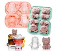 Vassoio per Cubetti di Ghiaccio in Silicone 2 Pezzi Stampo per Cubetti di Ghiaccio a 3D Forma di Orso e Pinguino, Stampo per Ghiaccio al Whisky con Coperchio a Imbuto Senza BPA per Cocktail, Succo