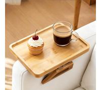 Vassoio per divano bracciolo in legno di acacia, con supporto per cellulare e porta bevande, divano braccioli, vassoio pieghevole per snack, telecomando, tazze (colore originale)