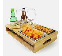 Vassoio per divano con 2 ciotole per snack, in bambù, per divani, snack bar, con porta bevande, snack box personalizzato, per divano, per uomini e donne