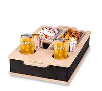 Vassoio per Divano, Vassoio Da Divano in Legno, Organizer da Divano con Due Ciotole in Acciaio Inox, Vassoio Portabicchieri per Snack e Bevande, Porta Snack Divano Bar per Soggiorno, Camera da Letto