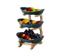 Vassoio per frutta a 2 livelli con supporto in legno, cestino in plastica per verdure, snack, noci, torte e dessert