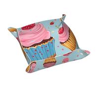 Vassoio per gioielli in pelle con stampa a cupcake, per uomini e donne, vassoio portatile da viaggio, portaoggetti da scrivania