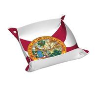 Vassoio per gioielli in pelle con stampa bandiera della Florida per uomini e donne, vassoio portatile da viaggio, portaoggetti da scrivania
