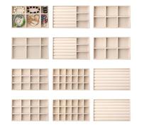 Vassoio per gioielli in velluto 12 pezzi Inserti per cassetti per gioielli in stile assortito Vassoio portaoggetti per pannelli di densità per orecchini, anelli, spille, orologi, collane, decorazioni