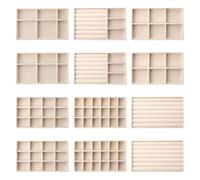 Vassoio per gioielli in velluto 12 pezzi Inserti per cassetti per gioielli in stile assortito Vassoio portaoggetti per pannelli di densità per orecchini, anelli, spille, orologi, collane Vassoi imp