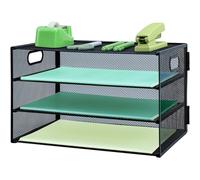 Vassoio per lettere con manico, organizer da scrivania a 3 ripiani in rete metallica, vassoi A4 da scrivania, porta riviste e documenti per casa e ufficio, nero