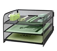 Vassoio per lettere con manico, organizer da scrivania a 3 ripiani in rete metallica, vassoi A4 da scrivania, porta riviste e documenti per casa e ufficio, nero