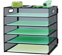 Vassoio per lettere con manico, organizer da scrivania a 5 ripiani in rete metallica, vassoi A4, organizer da scrivania per riviste e documenti, per casa e ufficio, nero