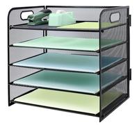 Vassoio per lettere con manico, organizer da scrivania a 5 ripiani in rete metallica, vassoi per documenti da scrivania A4, organizer per documenti Magazie per casa e ufficio, nero