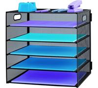 Vassoio per lettere in carta a 5 ripiani con manico, organizer da scrivania in rete metallica con vassoi, vassoi per documenti A4, per casa, ufficio, scuola, nero