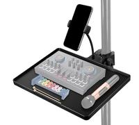Vassoio per microfono con supporto per telefono, 27 x 20,5 cm, grande vassoio con morsetto a granchio, compatibile con la maggior parte dei supporti per microfono per palco, live streaming, concerti e