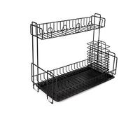 Vassoio per scolapiatti. Scolapiatti in metallo Scaffale da cucina Porta bacchette Portaoggetti for riporre i piatti Metti 2 strati Scolapiatti(Black)