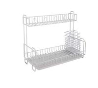 Vassoio per scolapiatti. Scolapiatti in metallo Scaffale da cucina Porta bacchette Portaoggetti for riporre i piatti Metti 2 strati Scolapiatti(White)