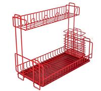 Vassoio per scolapiatti. Scolapiatti in metallo Scaffale da cucina Porta bacchette Portaoggetti for riporre i piatti Metti 2 strati Scolapiatti(Red)