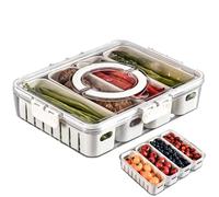 Vassoio per snack, vassoio da portata diviso con coperchio, 4 scomparti per snack con manici, scatole portaoggetti, organizer trasparente per frigorifero, porta snack da viaggio, vassoio da portata