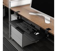 Vassoio per tastiera compatto regolabile con morsetto sotto la scrivania, migliora il comfort e massimizza lo spazio utilizzabile sulla scrivania per un'installazione ergonomica della workstation.