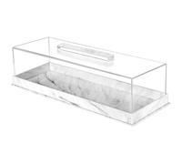 Vassoio Per Torta Con Coperchio - Display Acrilico 14x5x3,5 Pollici, Forma Rettangolare In Finitura In Marmo Bianco O Nero, Copertura Trasparente Per Visibilità Del Dessert | Pasceria Cucina, Porta A
