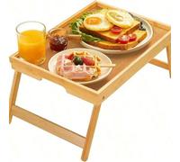 Vassoio pieghevole per colazione in bambù con gambe regolabili, design 3 in 1 per mangiare, lavorare e usare il laptop, robusto e di alta qualità, adatto per letto, divano o spuntino in ufficio, anche