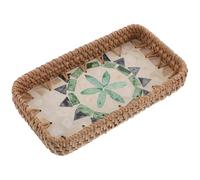 Vassoio Porta Cosmetici in Rattan Intrecciato, Piccolo | Conchiglie Decorative, Uso su Vanity Bagno e Area Make-up, Formato 8,5x4,6 Pollici