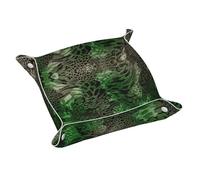 Vassoio porta gioielli in pelle con stampa serpente verde per uomini e donne, vassoio portatile da viaggio, portaoggetti da scrivania
