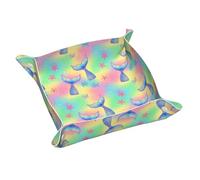 Vassoio portagioie in pelle per uomo e donna, portatile, ideale per l'ingresso, il comodino, la scrivania o i viaggi (coda di sirena rosa glitterata magica)