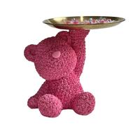 Vassoio portaoggetti con orsetto con rose, decorazione con vassoio con statua de