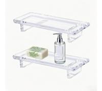 Vassoio portaoggetti da bagno in acrilico, trasparente, per sapone, profumi e accessori, espositore decorativo compatto per cucina o bagno (due pezzi)