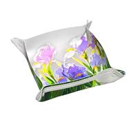 Vassoio portaoggetti in pelle con fiori iris nel sole, portachiavi, monete, orologi, orecchini e altri accessori, un must per la casa