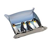 Vassoio portaoggetti in pelle con motivo a cinque pinguini, impermeabile e facile da pulire per chiavi, gioielli, trucco e altri piccoli oggetti. Medio 24 x 23 cm
